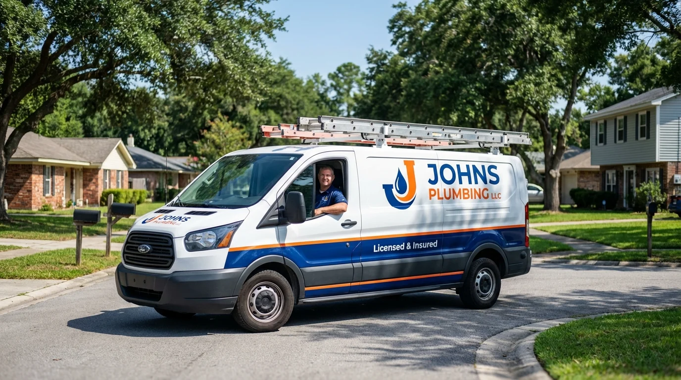 Johns Plumbing LLC service van in Harrisville, MI