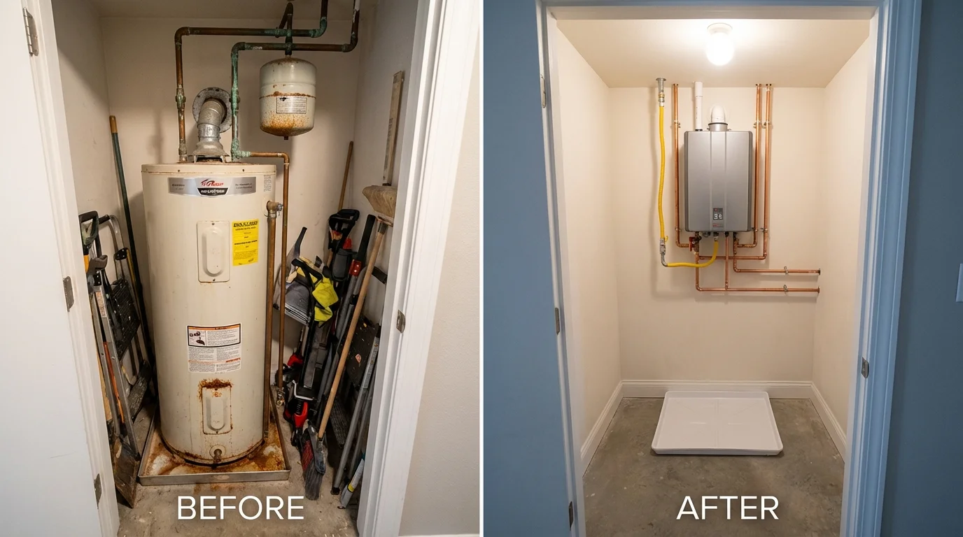 Tank water heater versus wall-mounted tankless unit comparison for Harrisville, MI homeowners